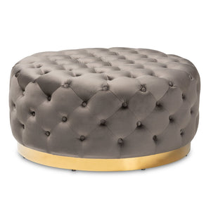 Baxton Studio Baxton Studio Sasha Glam Velvet Ottoman - Luxurious Gold-Base Round Cocktail Table & Footrest TSF-6689-Grey/Gold-Otto