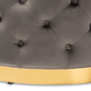 Baxton Studio Baxton Studio Sasha Glam Velvet Ottoman - Luxurious Gold-Base Round Cocktail Table & Footrest TSF-6689-Grey/Gold-Otto