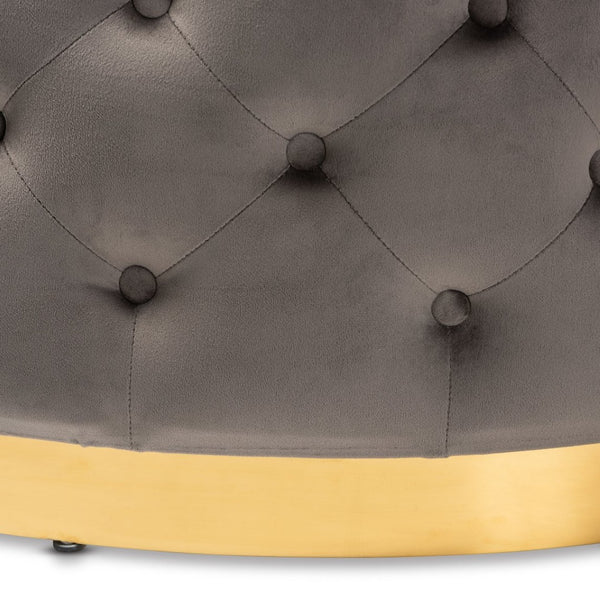 Baxton Studio Baxton Studio Sasha Glam Velvet Ottoman - Luxurious Gold-Base Round Cocktail Table & Footrest TSF-6689-Grey/Gold-Otto