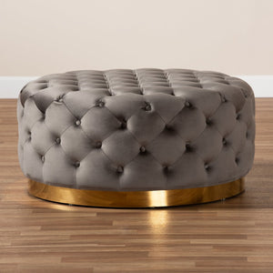 Baxton Studio Baxton Studio Sasha Glam Velvet Ottoman - Luxurious Gold-Base Round Cocktail Table & Footrest TSF-6689-Grey/Gold-Otto