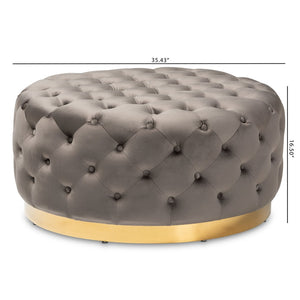 Baxton Studio Baxton Studio Sasha Glam Velvet Ottoman - Luxurious Gold-Base Round Cocktail Table & Footrest TSF-6689-Grey/Gold-Otto