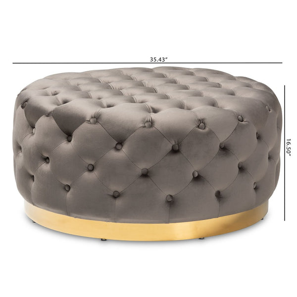 Baxton Studio Baxton Studio Sasha Glam Velvet Ottoman - Luxurious Gold-Base Round Cocktail Table & Footrest TSF-6689-Grey/Gold-Otto