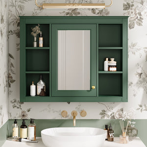 English Elm 35'' Modern Medicine Cabinet Wall Mounted Mirror with Ample Storage, Adjustable Shelves & Towel Rod Green WF322917AAF