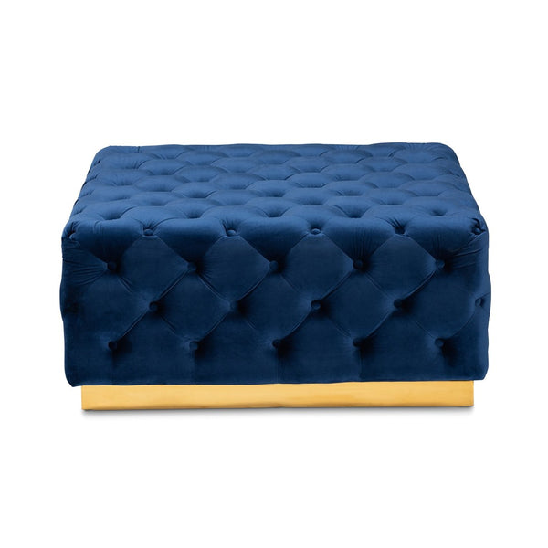 Baxton Studio Baxton Studio Royal Blue Velvet Cocktail Ottoman with Gold Base - Elegant, Fully Assembled Luxury Piece TSF-6690-Royal Blue/Gold-Otto