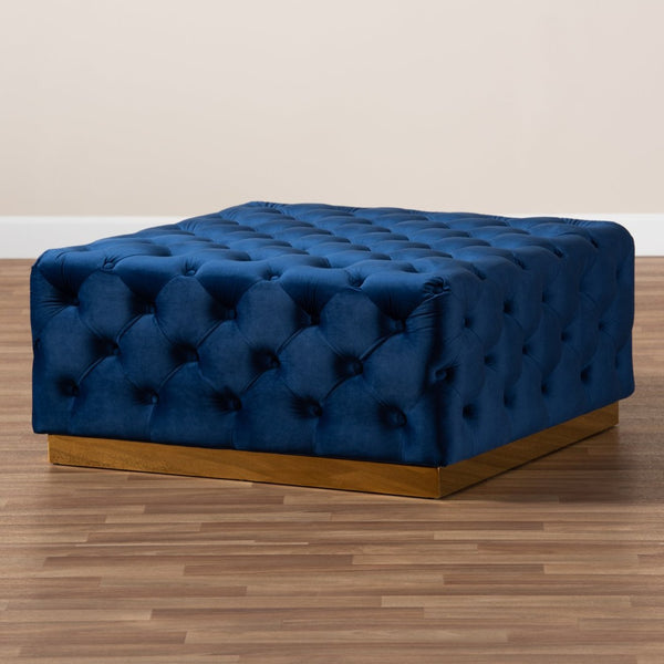 Baxton Studio Baxton Studio Royal Blue Velvet Cocktail Ottoman with Gold Base - Elegant, Fully Assembled Luxury Piece TSF-6690-Royal Blue/Gold-Otto