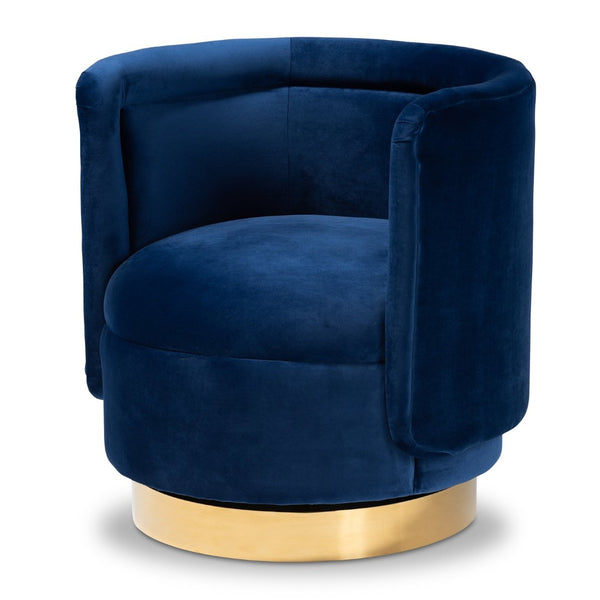 Baxton Studio Baxton Studio Royal Blue Velvet Swivel Accent Chair with Gold Base – Glamorous Comfort for Any Space TSF-6653-Royal Blue/Gold-CC