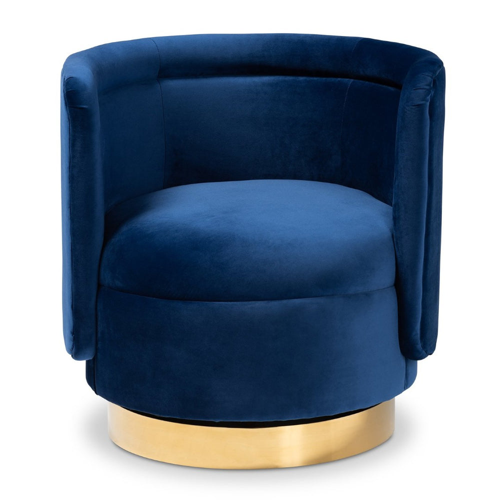 Baxton Studio Baxton Studio Royal Blue Velvet Swivel Accent Chair with Gold Base – Glamorous Comfort for Any Space TSF-6653-Royal Blue/Gold-CC