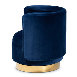 Baxton Studio Baxton Studio Royal Blue Velvet Swivel Accent Chair with Gold Base – Glamorous Comfort for Any Space TSF-6653-Royal Blue/Gold-CC
