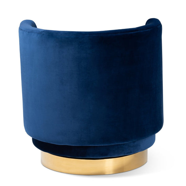 Baxton Studio Baxton Studio Royal Blue Velvet Swivel Accent Chair with Gold Base – Glamorous Comfort for Any Space TSF-6653-Royal Blue/Gold-CC