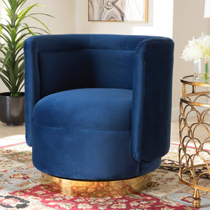 Baxton Studio Baxton Studio Royal Blue Velvet Swivel Accent Chair with Gold Base – Glamorous Comfort for Any Space TSF-6653-Royal Blue/Gold-CC