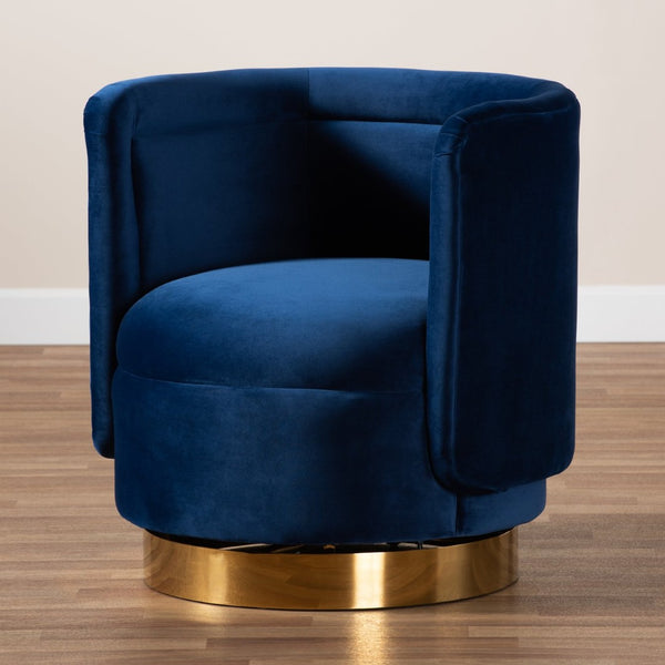 Baxton Studio Baxton Studio Royal Blue Velvet Swivel Accent Chair with Gold Base – Glamorous Comfort for Any Space TSF-6653-Royal Blue/Gold-CC