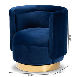 Baxton Studio Baxton Studio Royal Blue Velvet Swivel Accent Chair with Gold Base – Glamorous Comfort for Any Space TSF-6653-Royal Blue/Gold-CC