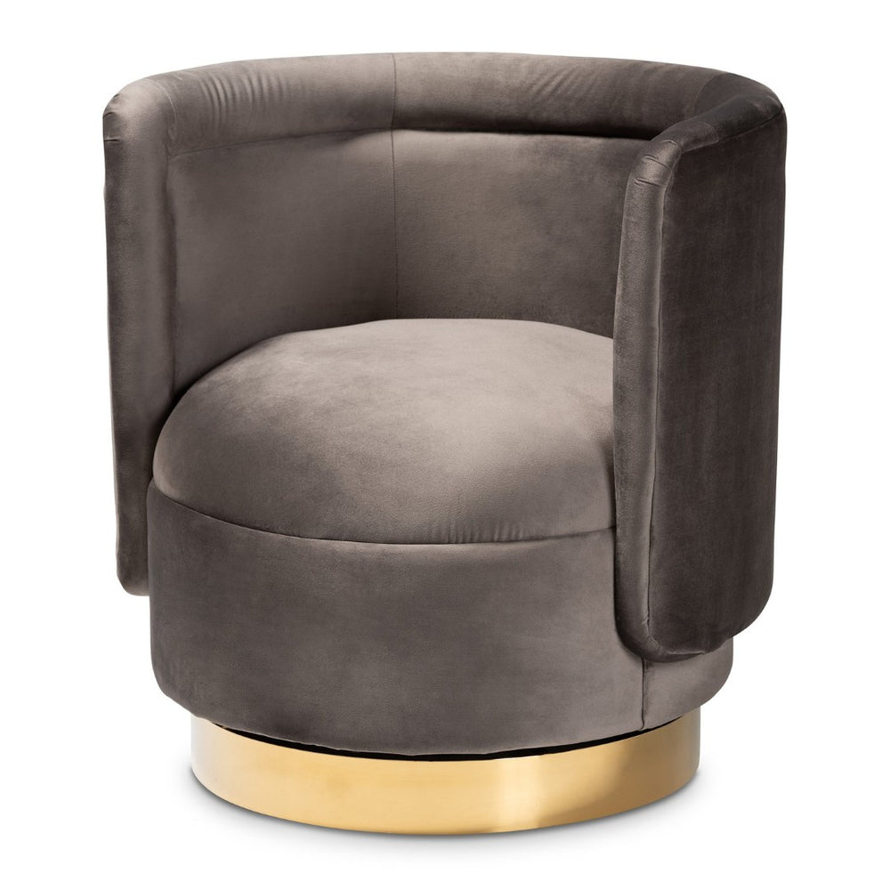 Baxton Studio Baxton Studio Saffi Luxe Grey Velvet Swivel Accent Chair with Glam Gold Base - Cozy & Chic Design TSF-6653-Grey/Gold-CC