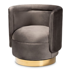Baxton Studio Baxton Studio Saffi Luxe Grey Velvet Swivel Accent Chair with Glam Gold Base - Cozy & Chic Design TSF-6653-Grey/Gold-CC