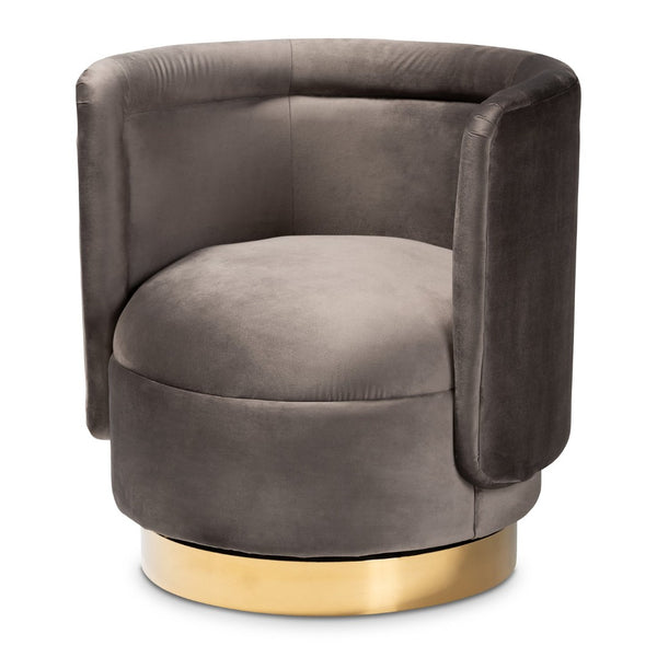 Baxton Studio Baxton Studio Saffi Luxe Grey Velvet Swivel Accent Chair with Glam Gold Base - Cozy & Chic Design TSF-6653-Grey/Gold-CC
