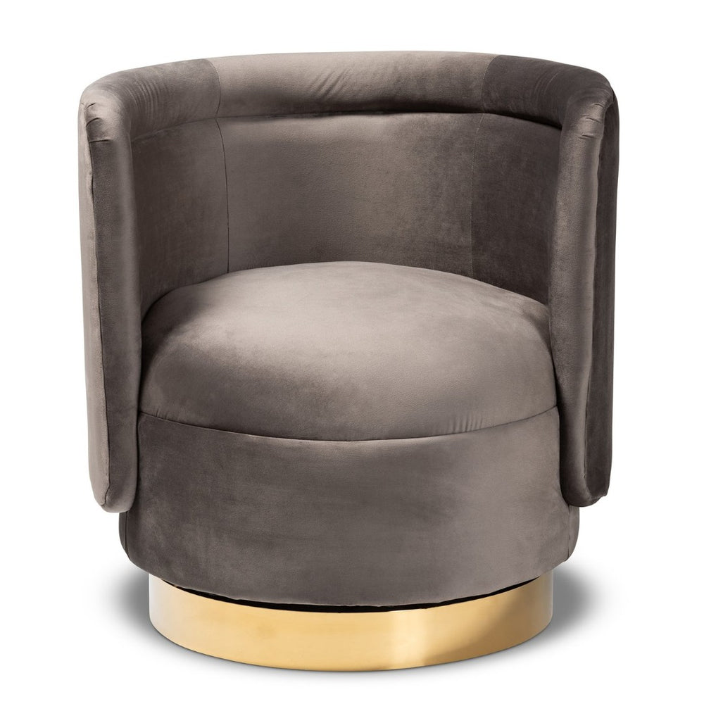 Baxton Studio Baxton Studio Saffi Luxe Grey Velvet Swivel Accent Chair with Glam Gold Base - Cozy & Chic Design TSF-6653-Grey/Gold-CC