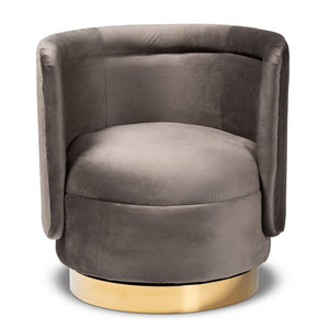 Baxton Studio Baxton Studio Saffi Luxe Grey Velvet Swivel Accent Chair with Glam Gold Base - Cozy & Chic Design TSF-6653-Grey/Gold-CC