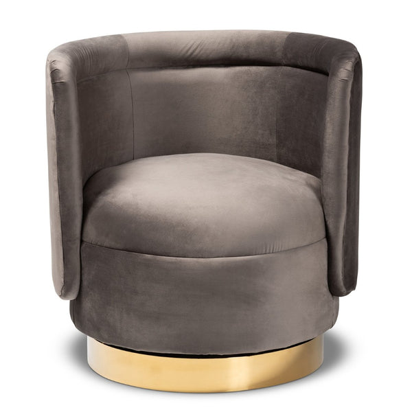 Baxton Studio Baxton Studio Saffi Luxe Grey Velvet Swivel Accent Chair with Glam Gold Base - Cozy & Chic Design TSF-6653-Grey/Gold-CC