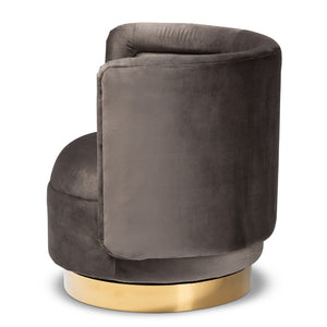 Baxton Studio Baxton Studio Saffi Luxe Grey Velvet Swivel Accent Chair with Glam Gold Base - Cozy & Chic Design TSF-6653-Grey/Gold-CC
