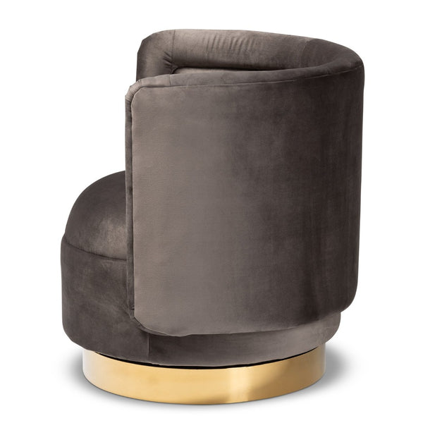 Baxton Studio Baxton Studio Saffi Luxe Grey Velvet Swivel Accent Chair with Glam Gold Base - Cozy & Chic Design TSF-6653-Grey/Gold-CC