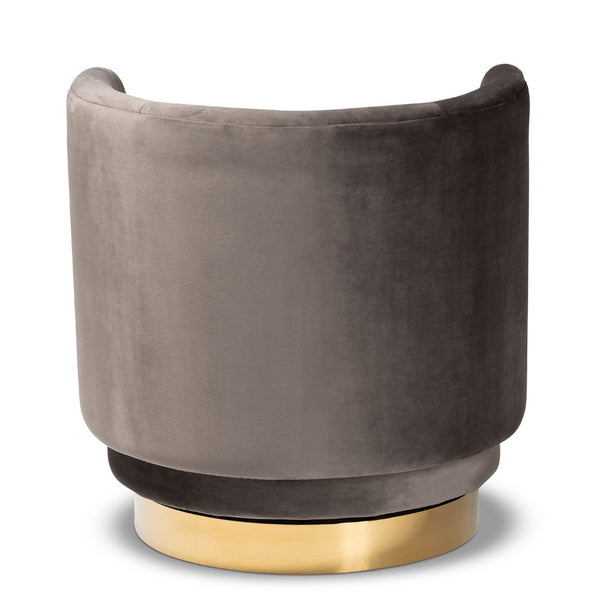 Baxton Studio Baxton Studio Saffi Luxe Grey Velvet Swivel Accent Chair with Glam Gold Base - Cozy & Chic Design TSF-6653-Grey/Gold-CC