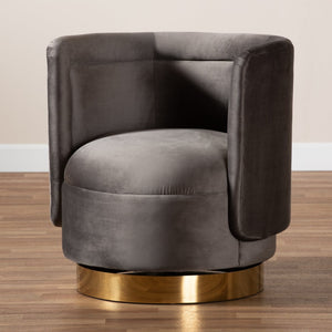 Baxton Studio Baxton Studio Saffi Luxe Grey Velvet Swivel Accent Chair with Glam Gold Base - Cozy & Chic Design TSF-6653-Grey/Gold-CC