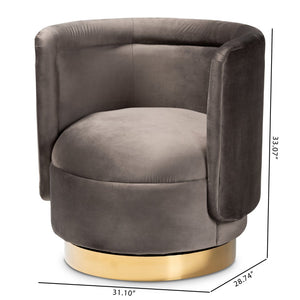 Baxton Studio Baxton Studio Saffi Luxe Grey Velvet Swivel Accent Chair with Glam Gold Base - Cozy & Chic Design TSF-6653-Grey/Gold-CC