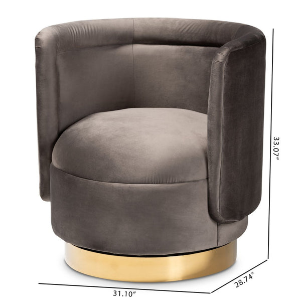 Baxton Studio Baxton Studio Saffi Luxe Grey Velvet Swivel Accent Chair with Glam Gold Base - Cozy & Chic Design TSF-6653-Grey/Gold-CC