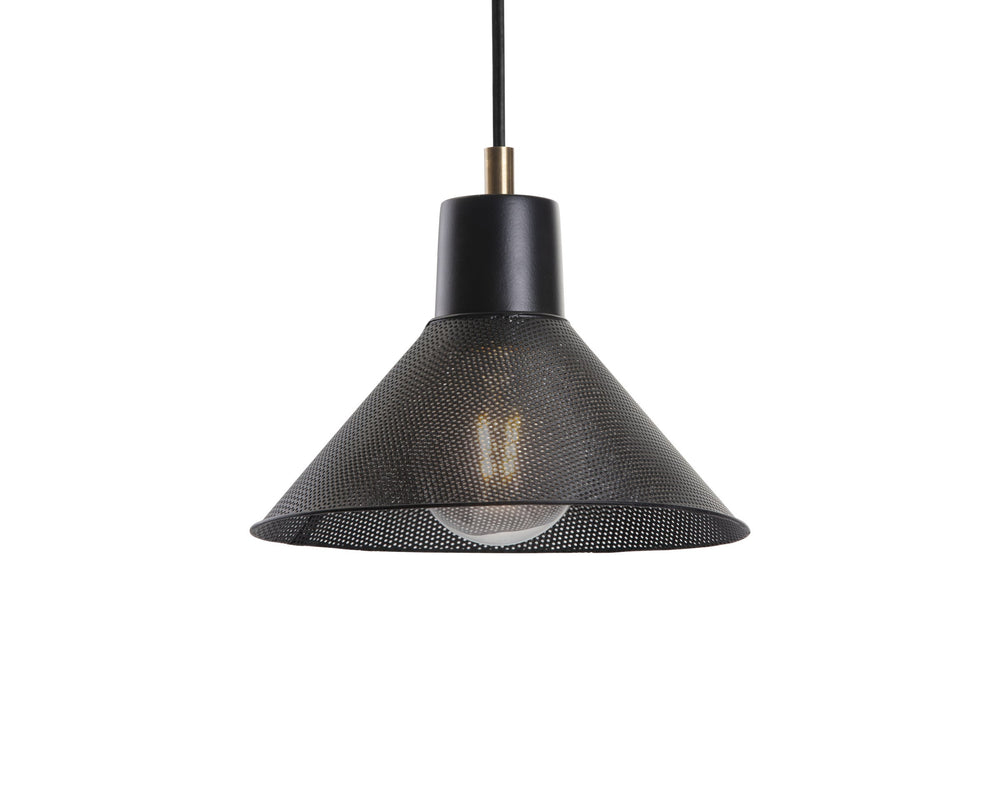 Sunpan Meira Black Iron Cone Pendant Light Handcrafted Industrial Fixture for Dining Spaces 105803