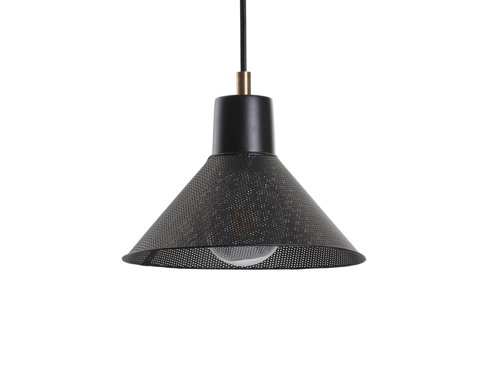 Sunpan Meira Black Iron Cone Pendant Light Handcrafted Industrial Fixture for Dining Spaces 105803