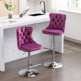 English Elm Swivel Velvet Barstools Adjusatble Seat Height From 25-33 Inch, Chrome Base Bar Stools With Backs Comfortable Tufted For Home Pub and Kitchen Island, Purple,Set Of 2,1712Pp