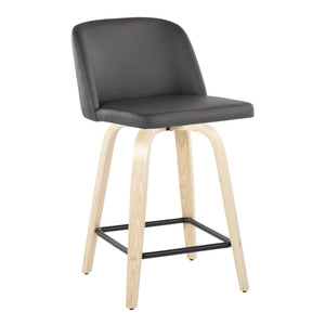 English Elm Toriano 24" Swivel Counter Stool Set Of 2 - Natural Wood & Grey Faux Leather With Metal Footrest B202S00140-GIGA