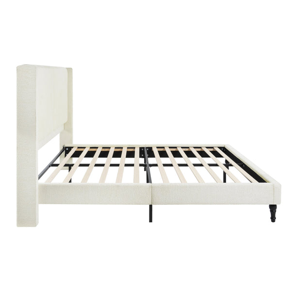 English Elm Queen Plush Upholstered Bed Frame with 55.5" High Headboard, Bouclé Style, 12-Slat Support, 1000lb Capacity Beige 64.96 L x 31.5 W x 8.07 H W1716P335674