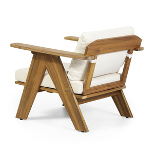 English Elm Christopher Knight Home® - Outdoor Acacia Wood Club Chairs Set of 2 with Water-Resistant Beige Cushions, Teak Finish, Durable Relaxation 30" 70856.00BGE