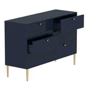English Elm 6-drawer Honeycomb Veneer Chest with Gold Legs Geometric Bedroom Storage Cabinet T3609P482835