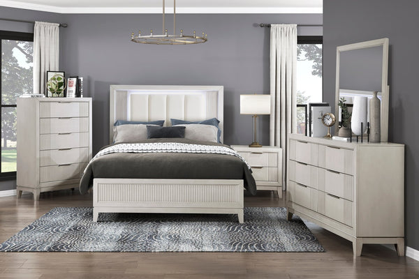 English Elm Antique Ambrose Queen Platform Bed with Footboard Storage Drawers Rustic Acacia Veneer Finish Antique White 66.75 L x 39.5 W x 8 H B011S01457