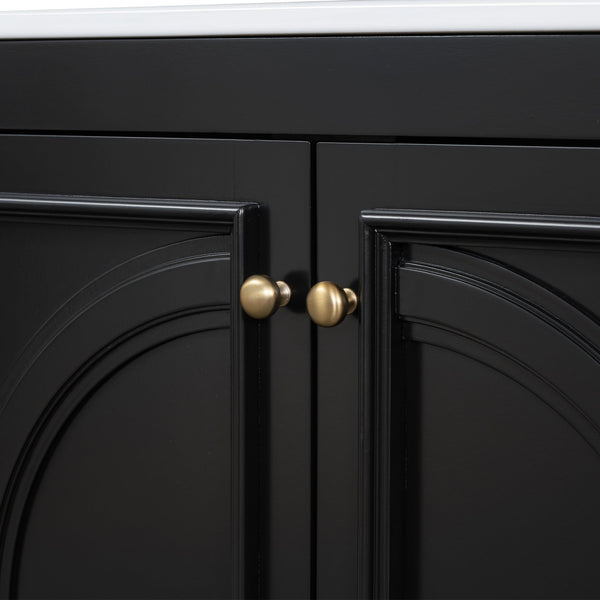 English Elm Christopher Knight Home® - 30" Bathroom Vanity with Sink Vintage Freestanding Ceramic Top Soft-Close Doors Gold Knobs, Storage Black N759P226000B