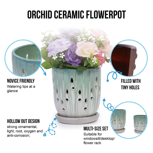 English Elm Set Of 2 Modern Ceramic Flowerpots With Drainage Holes - Stylish Planters For Indoor & Outdoor Use W3273P322553-GIGA