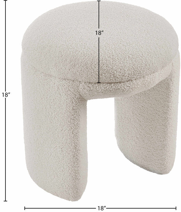 Bowen Beige Faux Shearling Teddy Fabric Ottoman/Stool 105Beige Meridian Furniture