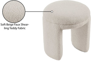 Bowen Beige Faux Shearling Teddy Fabric Ottoman/Stool 105Beige Meridian Furniture