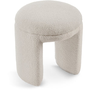 Bowen Beige Faux Shearling Teddy Fabric Ottoman/Stool 105Beige Meridian Furniture