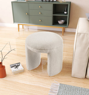 Bowen Beige Faux Shearling Teddy Fabric Ottoman/Stool 105Beige Meridian Furniture