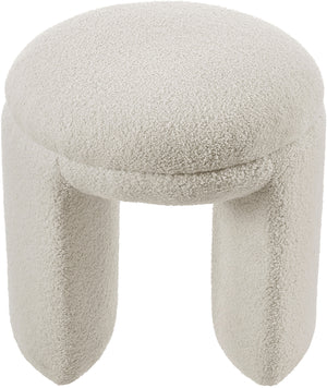 Bowen Beige Faux Shearling Teddy Fabric Ottoman/Stool 105Beige Meridian Furniture