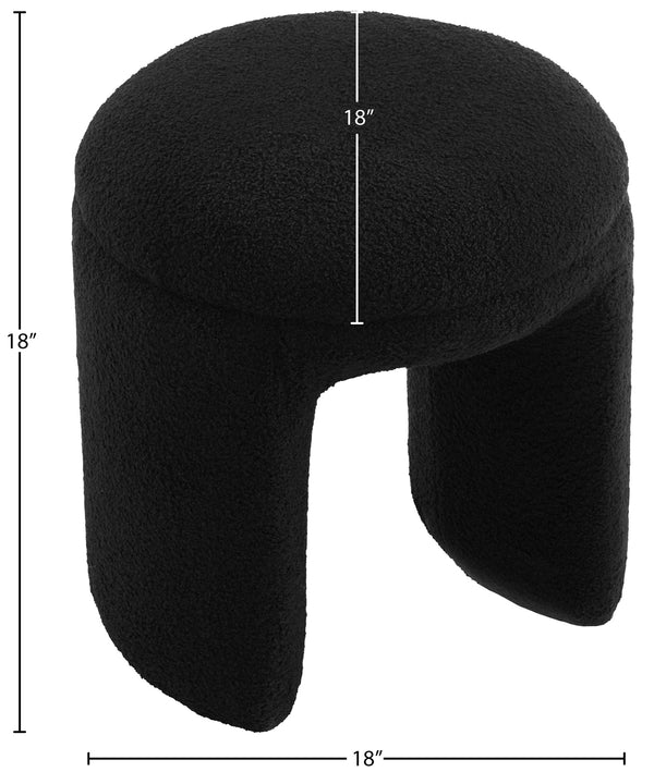 Bowen Black Faux Shearling Teddy Fabric Ottoman/Stool 105Black Meridian Furniture