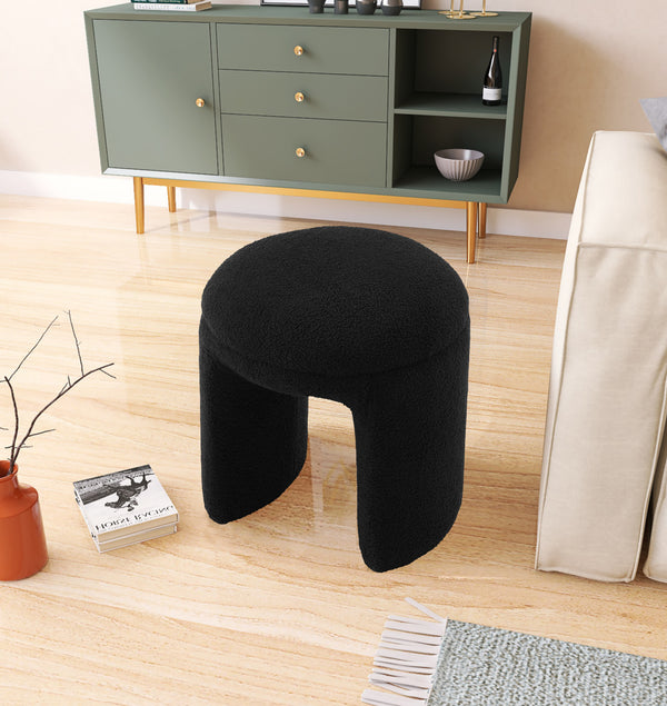 Bowen Black Faux Shearling Teddy Fabric Ottoman/Stool 105Black Meridian Furniture