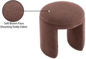 Bowen Brown Faux Shearling Teddy Fabric Ottoman/Stool 105Brown Meridian Furniture