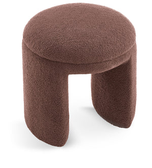 Bowen Brown Faux Shearling Teddy Fabric Ottoman/Stool 105Brown Meridian Furniture