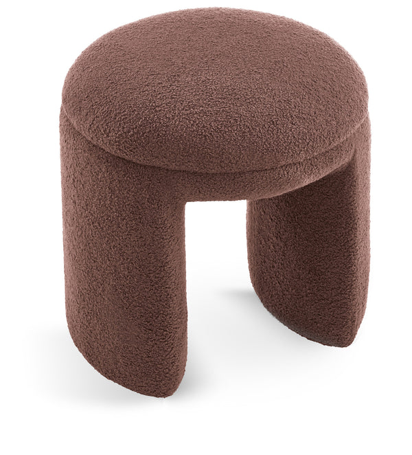 Bowen Brown Faux Shearling Teddy Fabric Ottoman/Stool 105Brown Meridian Furniture