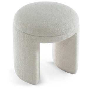 Bowen Cream Faux Shearling Teddy Fabric Ottoman/Stool 105Cream Meridian Furniture