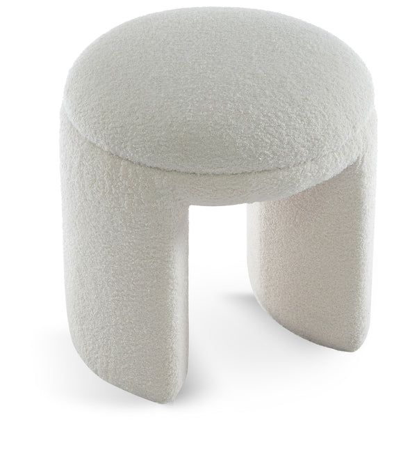 Bowen Cream Faux Shearling Teddy Fabric Ottoman/Stool 105Cream Meridian Furniture